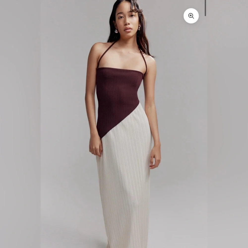 NWT Aaizel PLEAT CONTRAST DRESS BROWN/IVORY size 2 US